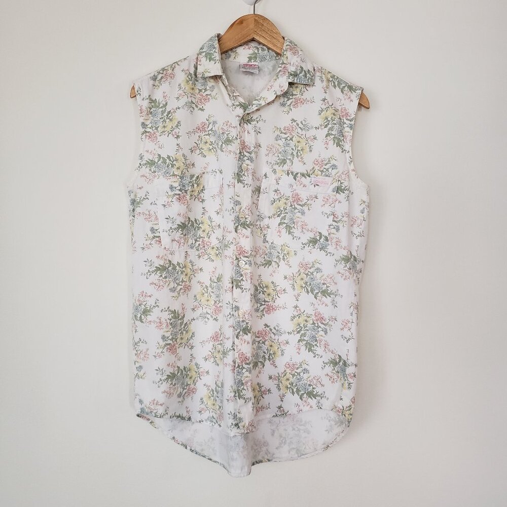 BONGO 90's Vintage Floral Print Vest S Small - Great Condition White/Flowers USA